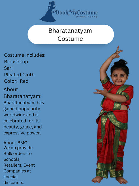 BookMyCostume Bharatanatyam Saree Indian Classical Dance Costume for Girls | Kids & Adult Fancy Dress Costume